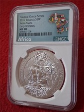 2017 RWANDA NAUTICAL OUNCE SANTA MARIA 1 OUNCE .999 FINE SILVER NGC MS70 #M-1230
