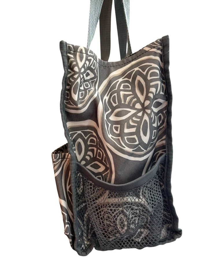 Thirty One Organizing XL Tote Shoulder Bag Gray Canvas Water Bottle Holders Zips - Image 3 of 4
