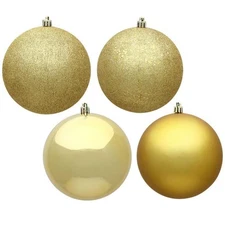 Vickerman N592008DA Gold 4 Finish Assorted Drilled Ball Ornament  8 in. - 4 p...