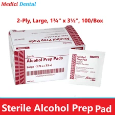 1Box of 100 Large ALCOHOL PREP PADS #1113 SWABS WIPES 100, Exp Date 02/2026