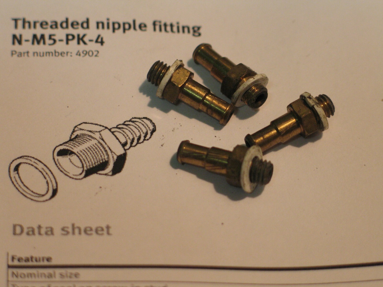 4PCS FESTO N-M5-PK-E THREADED NIPPLE BARB FITTING M5 X 4MM P5879