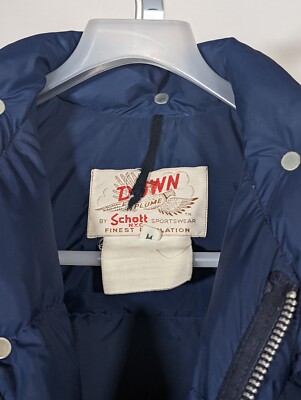 Schott Vintage 70s Minimalist Blue Puffer Down Et Plume NYC Jacket
