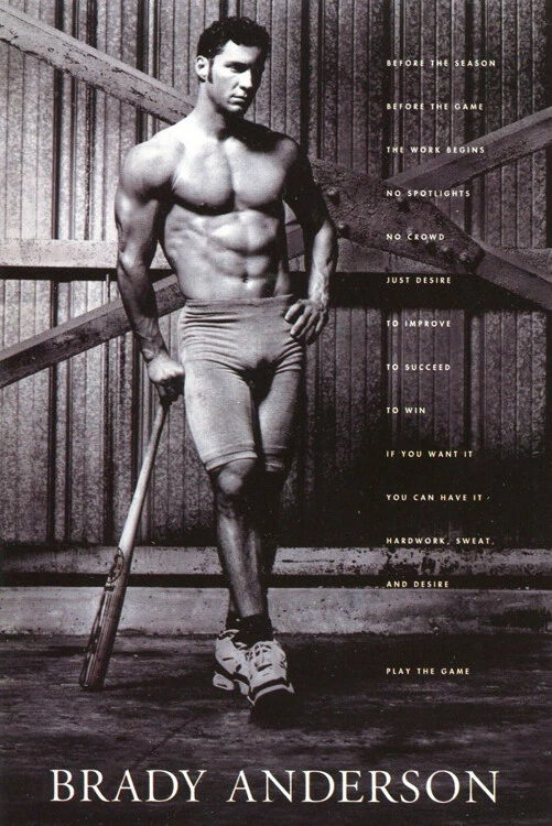 SPORTS POSTER WAREHOUSE Brady Anderson PLAY THE GAME (1997) Baltimore Orioles Classic 20x30 B&W POSTER