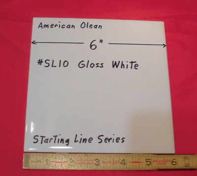 1 pc. *Gloss White #SL10*  Ceramic Tile; 6'' X 6'' American Olean ''Starting Line''