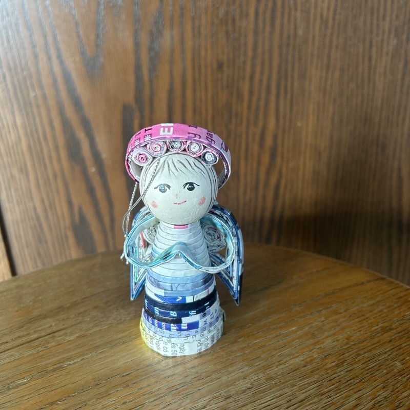 RECYCLED/FOLDED PAPER ANGEL ORNAMENT WOODEN HEAD