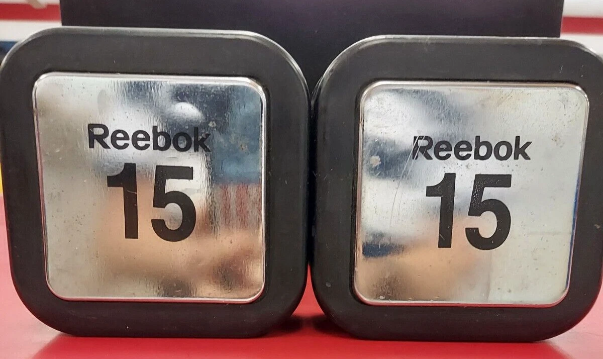 Pair Of Reebok 15lb Dumbbells Vintage Rare Square Weight 30lbs Total