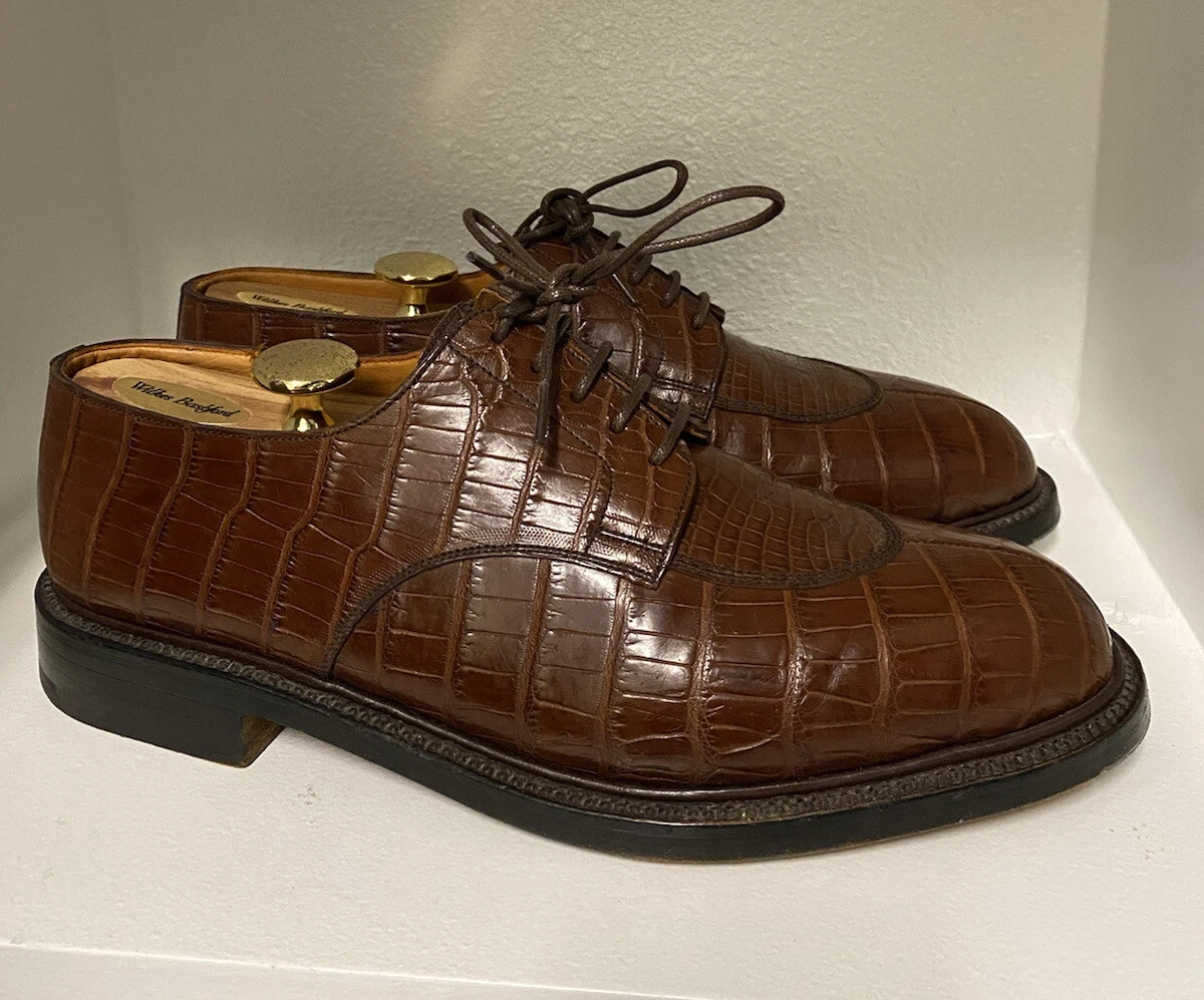JM Weston Mens Shoes 598-22 Derby Demi Chasse Brown Full Crocodile
