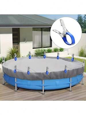 6 Stück robuste Edelstahl Pool Abdeckclips mit blauen Kunststoffgriffen - He