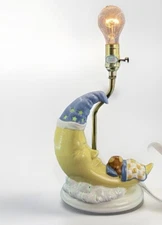 VTG Porcelain Bear Moon Nursery Lamp Night Light 1970s MCM Baby Room Decor