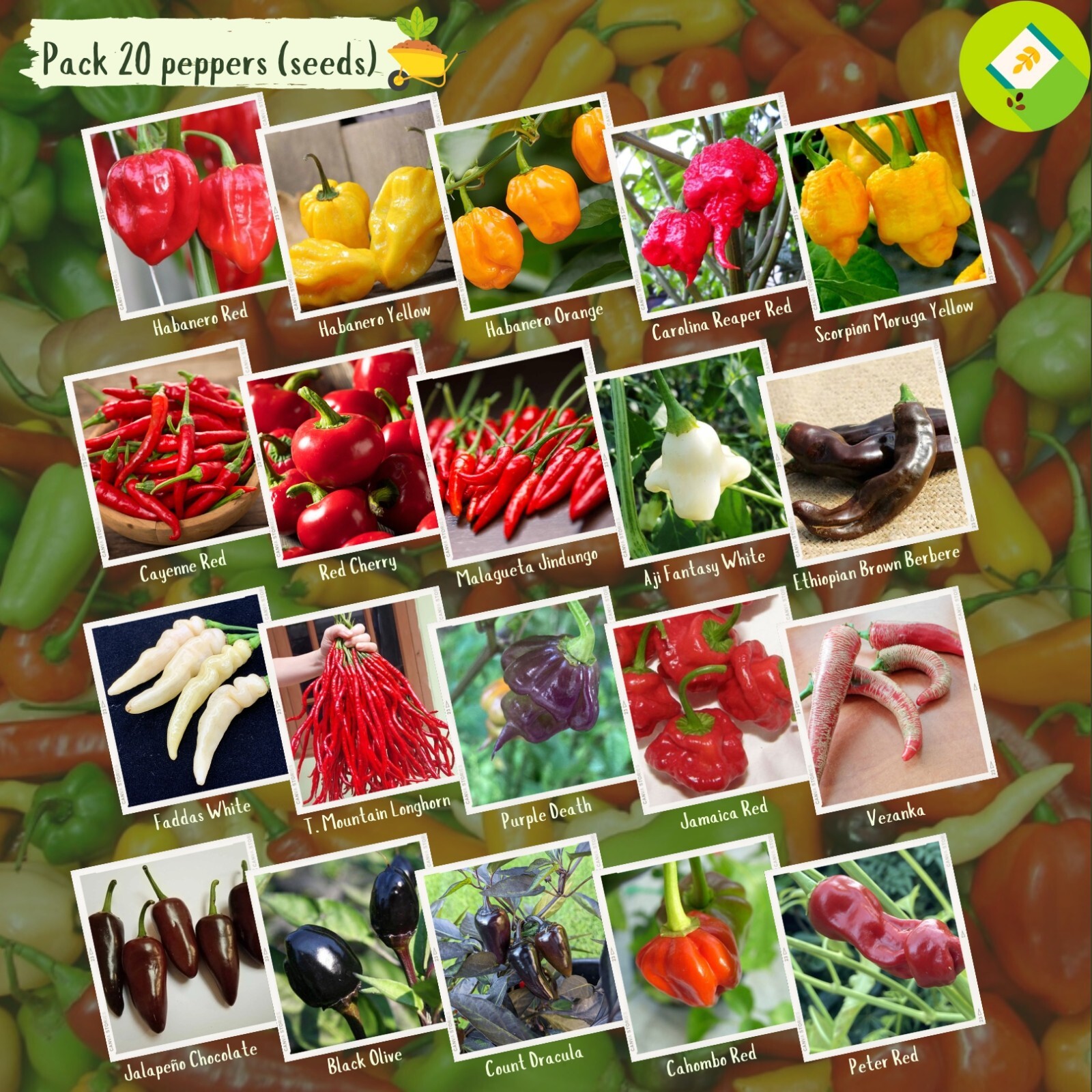 20 paquetes semillas pimientos picantes y raros