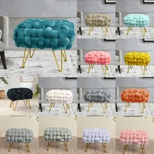 Handwoven Velvet Ottoman Footstool Modern Pouf Seat with Metal Legs Soft Plush