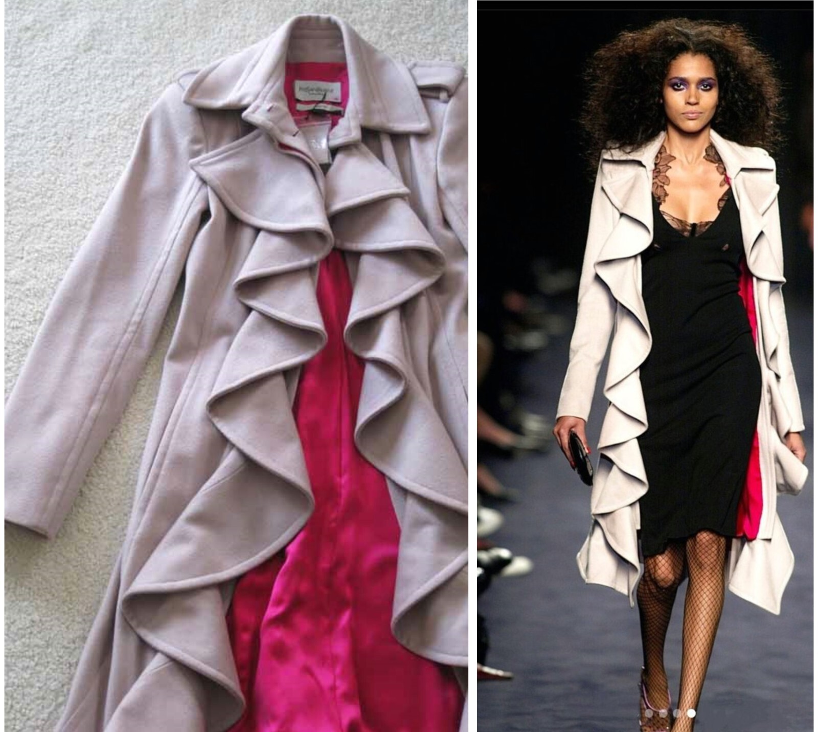 Abito cappotto aderente Tom Ford Runway Yves Saint Laurent lana con volant rosa polvere 34