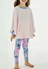 LILLI PULITZER Sweater Poncho NEW Pink Silver Girl's XL 12-14 Fringe Hani Knit