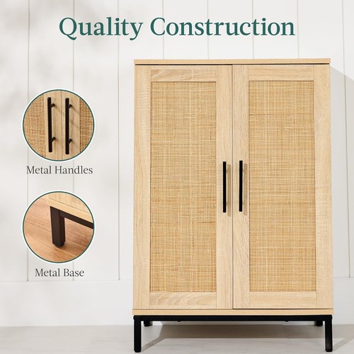 2-Door Rattan Storage Cabinet Multiuse Organizer Bathroom Living Room Kitchen US - Picture 7 of 7