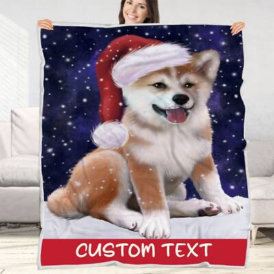 Shiba Inu Dog Blanket Personalized Throw Woven Fleece Sherpa Christmas NWT 