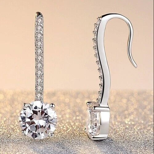 2Ct Round Cut Lab-Created Halo Drop Dangle Earrings 14K White Gold Plated Sliver - Image 4 of 4