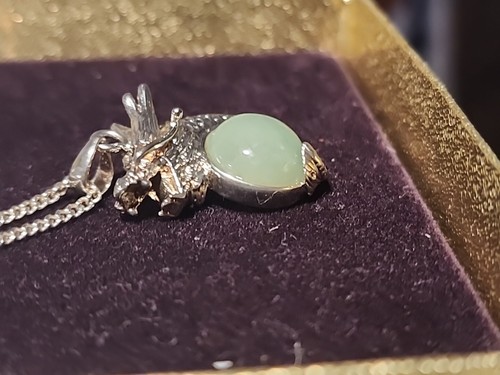 Sterling silver Jade Dragon pendant 925 18" curb chain - Picture 4 of 7