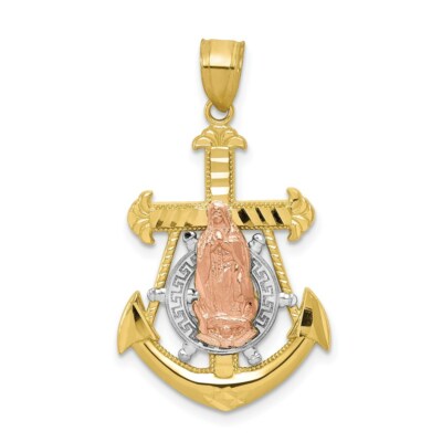 10k Yellow & Rose Gold with White Rhodium Mariner Blessed Mother Pendant
