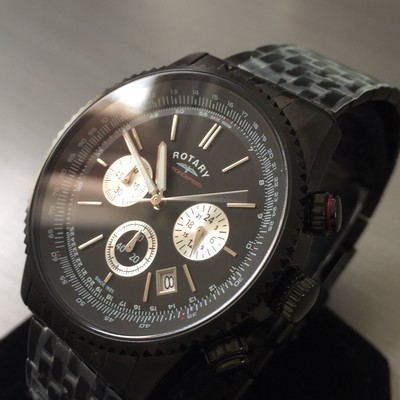 Menâs Rotary Watch CHRONOSPEED Chronograph Black Steel Date Genuine | eBay