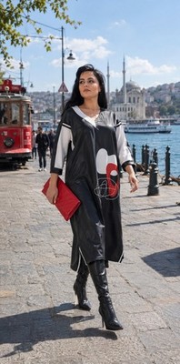 Women s Eco Leather Dress Sz 16-18 Modern Art Design Made In Turkey Darkwin