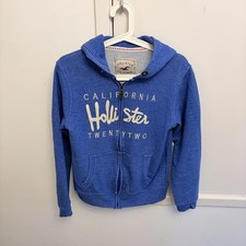 Hollister Women  s Blue White Twenty Two Hoodie Large Full Zip Casual