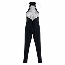 Balera Black Silver Sequin Jumpsuit Sz MA Halter Dance Costume