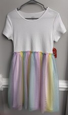 Wonder Nation Girls Short Sleeve Tutu Dress Size XXL New White Rainbow