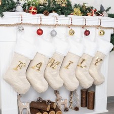 Initial Christmas Stockings Letters Stocking Monogram Alphabet Sequin Embroid...