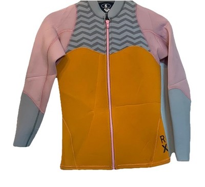 Roxy Pop Surf Front Zip Jacket 1mm Top Sz 6 Orange Gray Pink Neoprene Beach NWT
