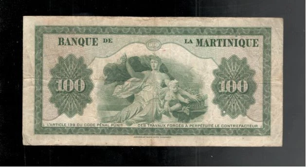 Martinique, 1942, 100 Francs, P-19, CRISP VF! - Image 2 of 2