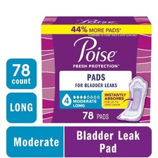 Poise Incontinence Pads 4 Drop Moderate Absorbency, Long Length, 78 Count