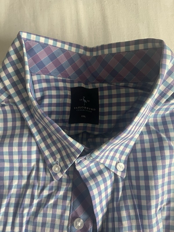 TAILORBYRD Men's XXL Blue Purple White Check Button-Down Collared Dress Shirt