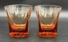 Modern Square Lowball Rocks Glasses Amber Orange Base Set of 2 Heavy Glasses