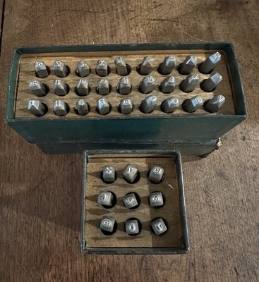 Vintage Punch Rite Stamp Punch Set Letters And Figures Boxed w/Wood Inserts  1/8