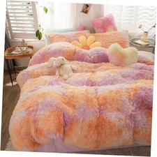 Faux Fur Twin Bedding Sets for Girls, 2 Pcs Fluffy Twin 3PCS Pink Orange