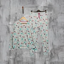Chelsea Peers Llama Print Pyjama Set Blue Long Sleeve Top Bottoms L Soft