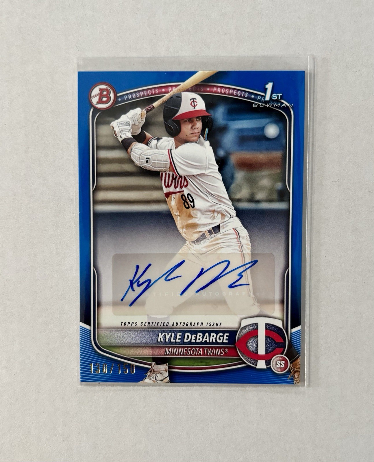 2025 Bowman Kyle DeBarge 1st Bowman Prospect Paper Auto Blue /150 Twins