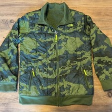 The North Face Kids Reversible Jacket Green Camo Fleece Zip Up Boys Size L/XL