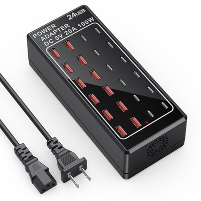 USB Charger Station, C Charging Block, 100W (20A) 24 Port Multiple USBCharger...