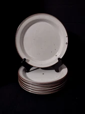 Set/6 DANSK GRAY w/t BROWN SPECKS/BROWN RIM (6) 8.25" SALAD PLATES Engraved Name