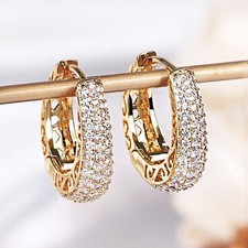 2 CT Round Cut Lab Created Diamond Huggie Hoop Earrings 14K Yellow Gold Plated