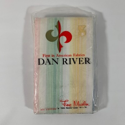 Vintage Dan River Pastel Stripe Pillowcases Standard Size Set of 2 Cotton USA
