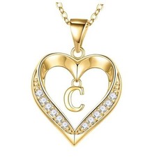 Heart Initial Necklaces for Women - Dainty 14K PlatedZ Heart Pendant Gold C