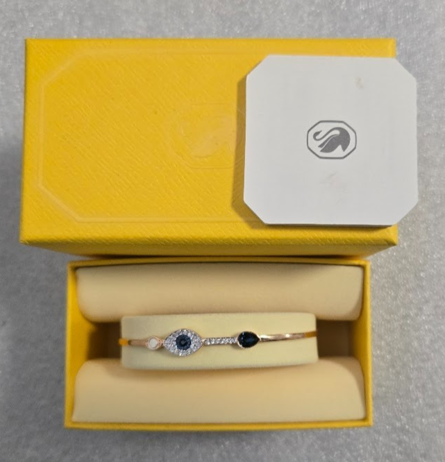 NEW Authentic SWAROVSKI Rose Gold Crystal Pave Evil Eye Bangle