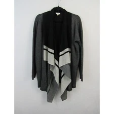 Soft Joie Medium Open Front Color Block Cardigan Sweater Poncho Grey Black Wool 