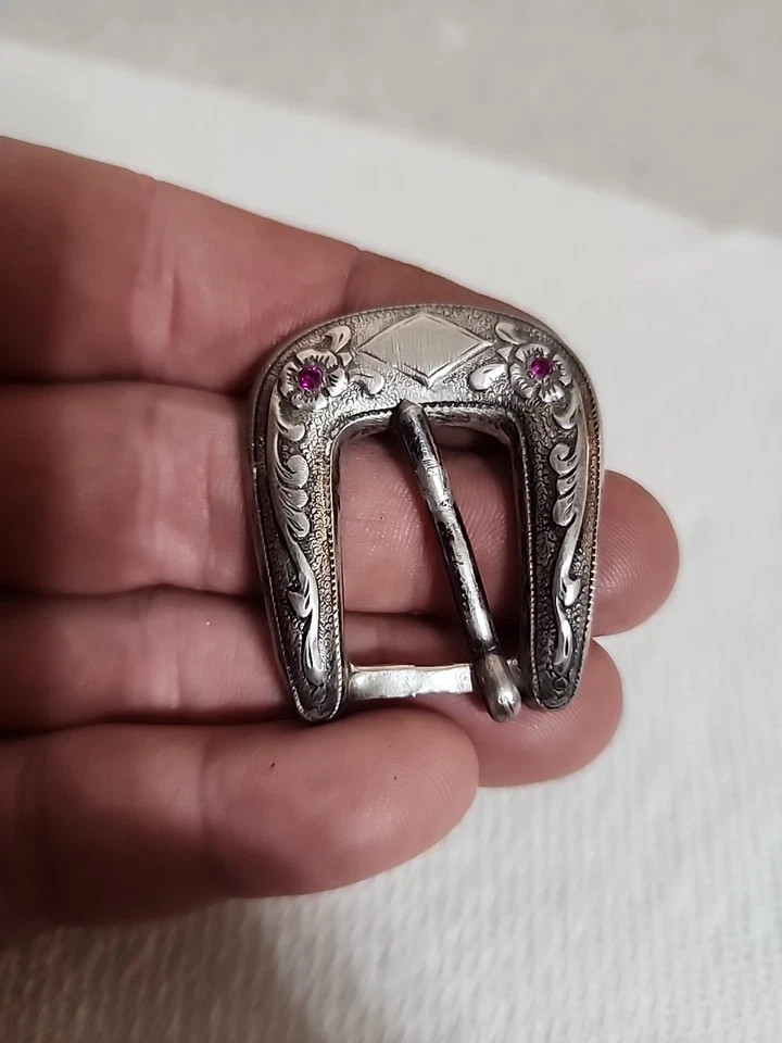 HOLLANDS SAN ANGELO #850 Sterling Silver & Rubies Ranger Belt Buckle W/ Keepers - Image 2 of 4