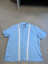 MENS NAT NAST AMERICAN FIT 100 SILK BLUE STRIPED BUTTON DOWN SHIRT XXL BOWLING