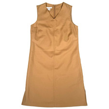 J London 100% Wool + Lined Size 8 Sleeveless Tan Dress V Neck Soft Stylish