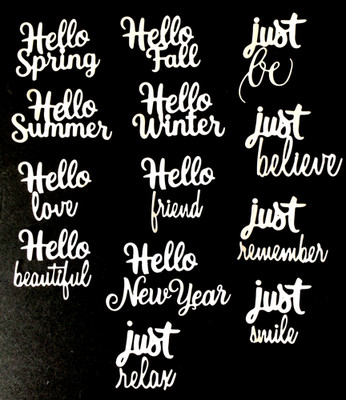 White Hello  & Just phrase Word Paper Die Cut Embellishment Journal Scrapbook
