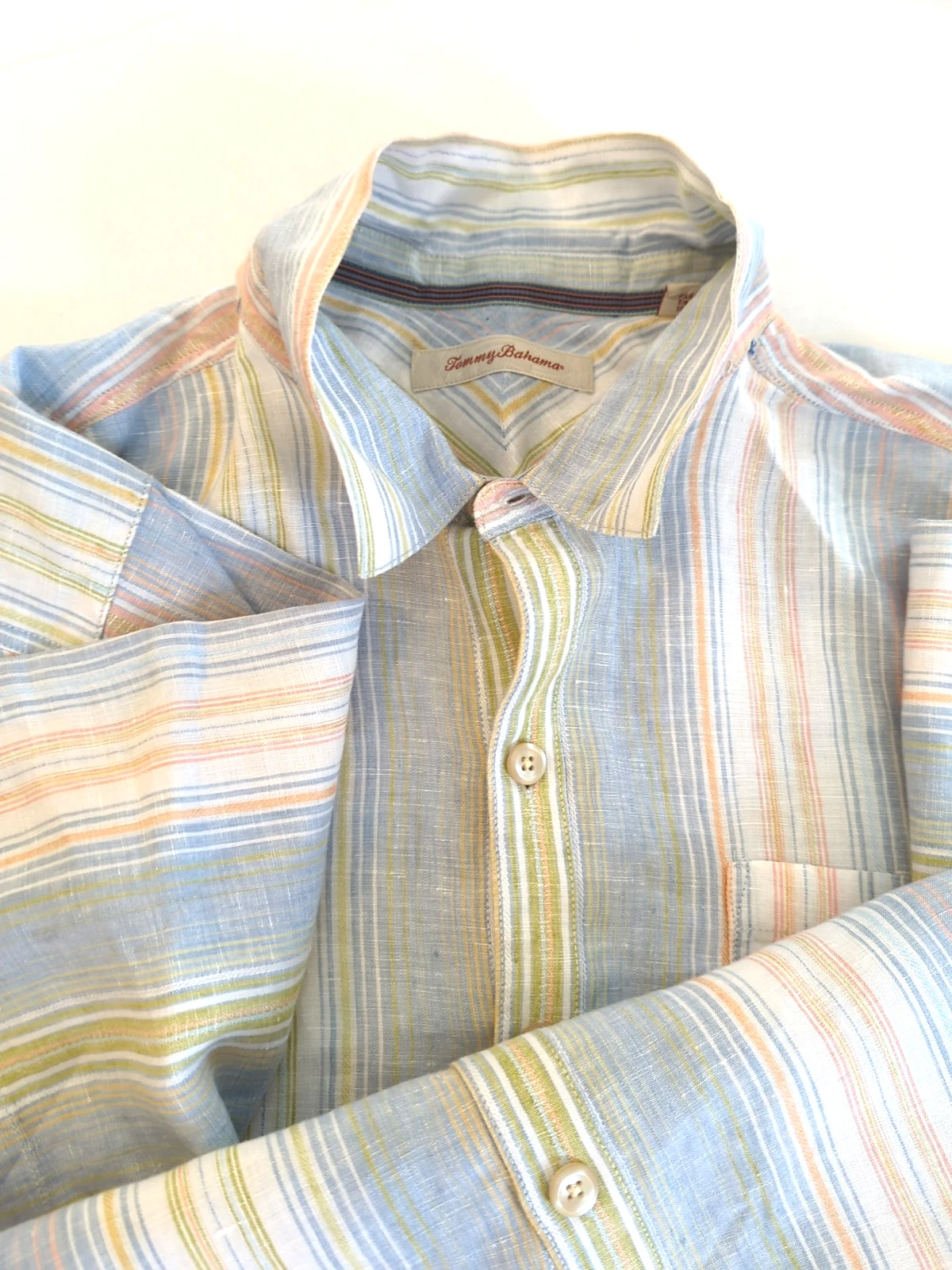 Tommy Bahama Striped Linen Shirt XL Short Sleeve Lightweight Vacation Classic